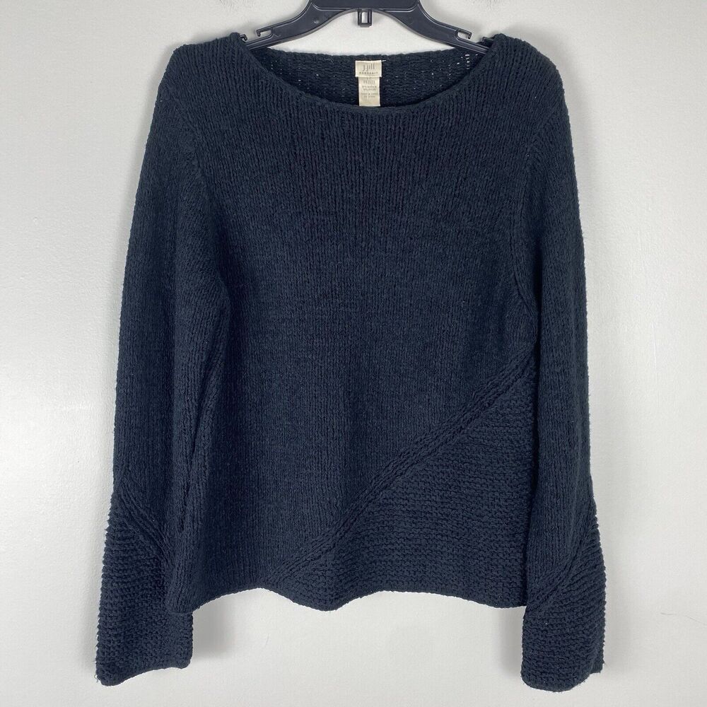 J Jill Handknit Sweater Womens size Large P Black Modern Classic Comfort Relaxed